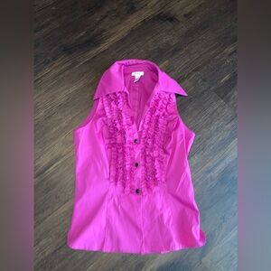 Cache Pink Sleeveless Ruffled Button-Down Top size 2